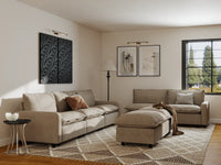 Modular Cero Modular Sectionals | 7-Piece Khaki Linen Open Plan Sofa Sets 5-Seater with 2-Ottomans