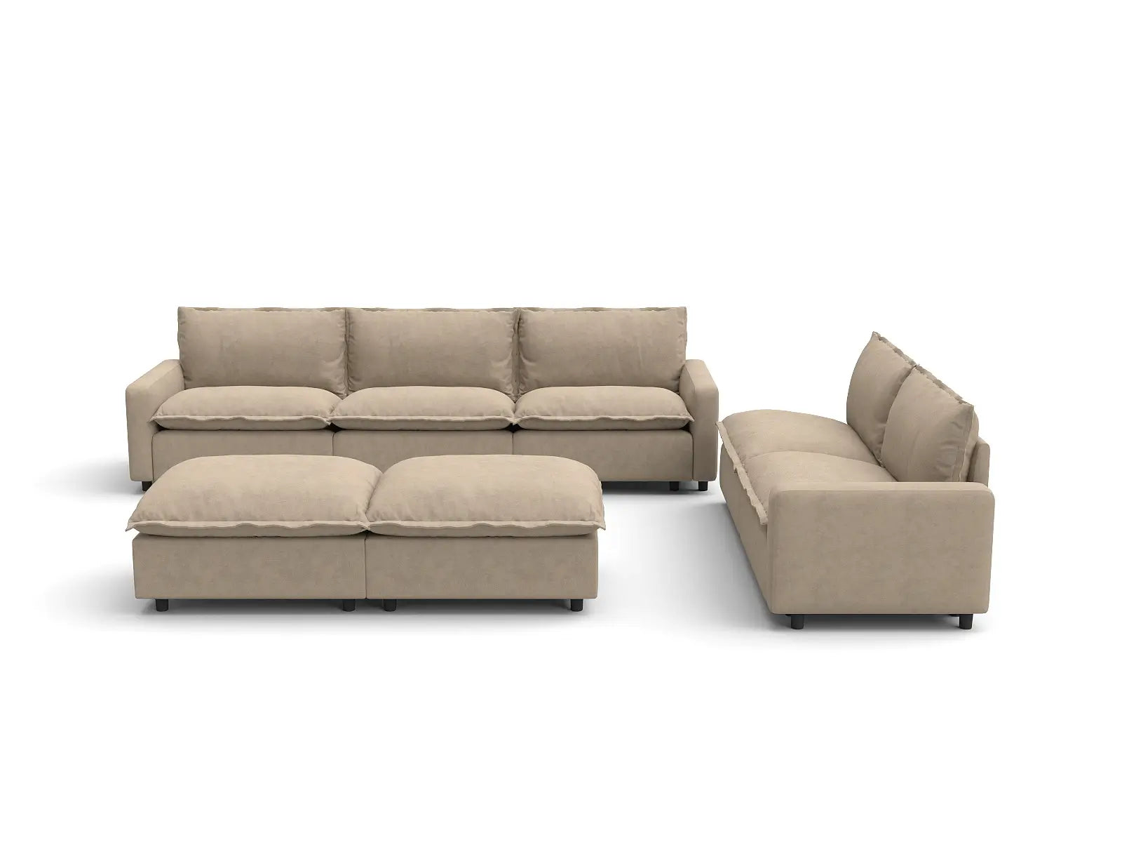 Modular Cero Modular Chaise Sectional | 7-Piece Khaki Linen Open Plan Sofa Sets 5-Seater with 2-Ottomans