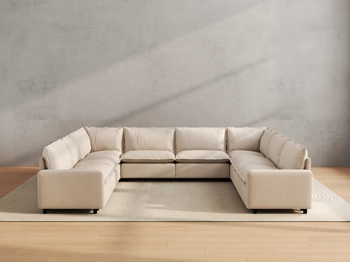 Modular Cero Modular Sectionals | 8-Piece Beige Linen Open Space U-Shaped Sectionals 8-Seater