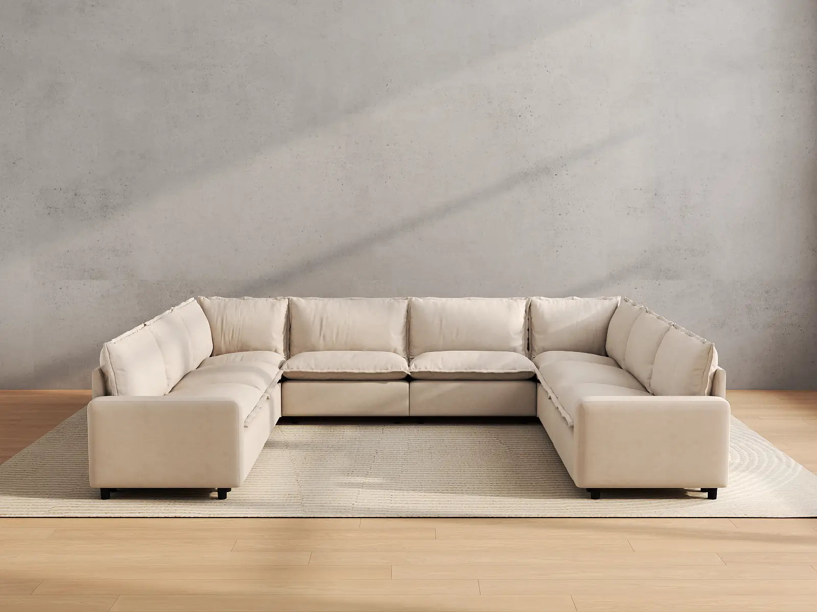 Modular Cero U Shaped Modular Sectional | 8-Piece Beige Linen Open Space U-Shaped Sectionals 8-Seater