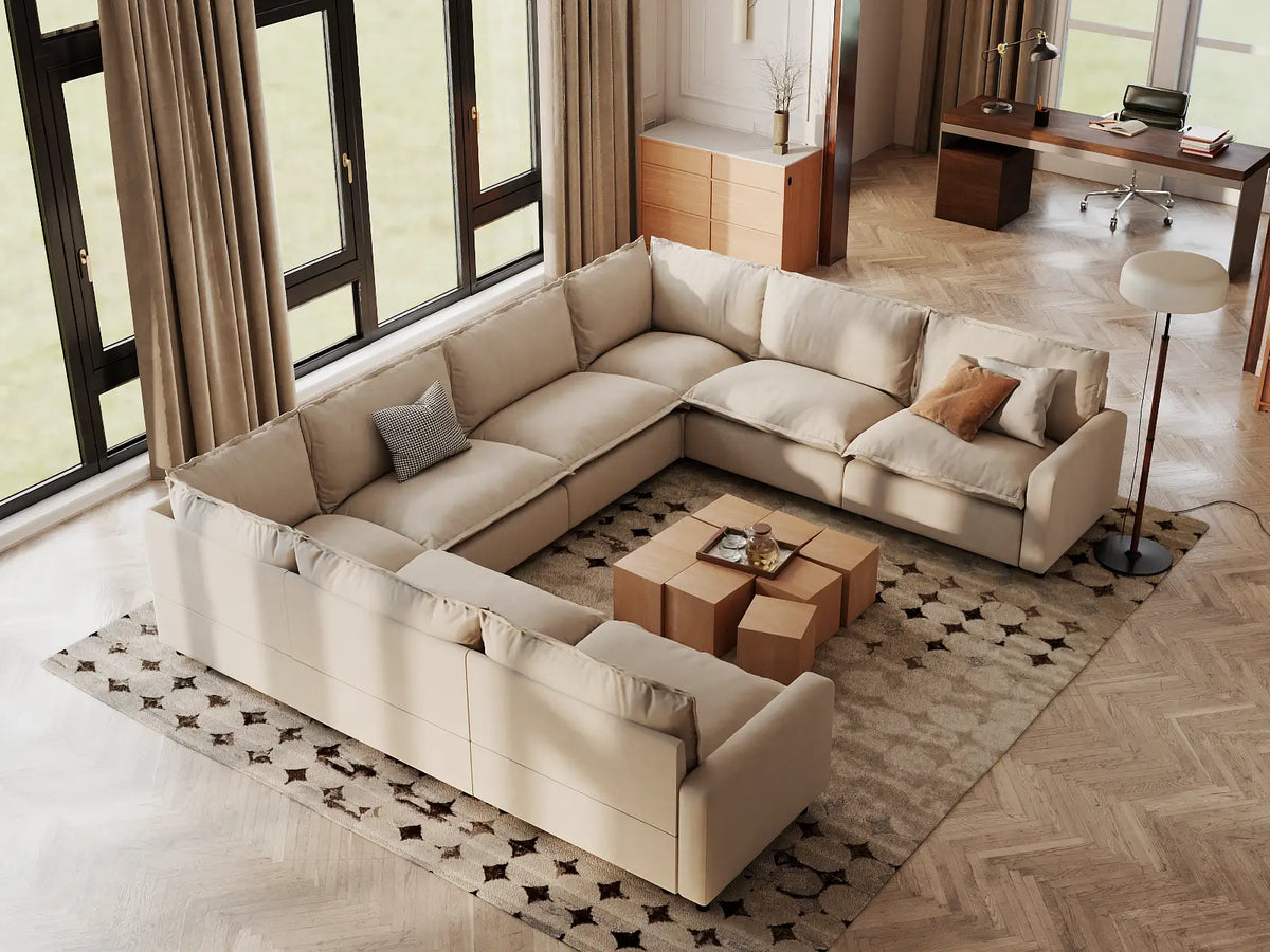 Modular Cero Modular Sectionals | 8-Piece Beige Linen Open Space U-Shaped Sectionals 8-Seater