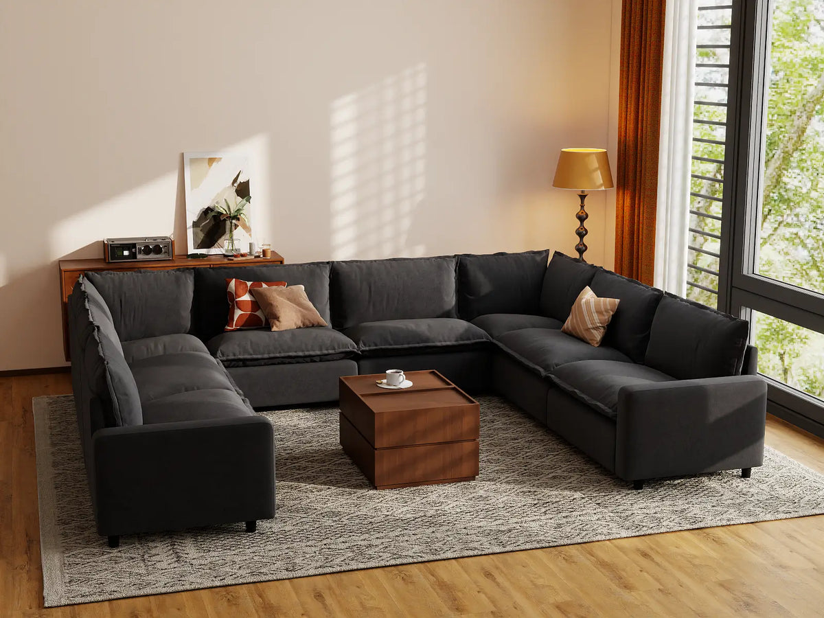 Modular Cero Modular Sectionals | 8-Piece Grey Linen Grand Estate U-Shaped Sectionals 8-Seater
