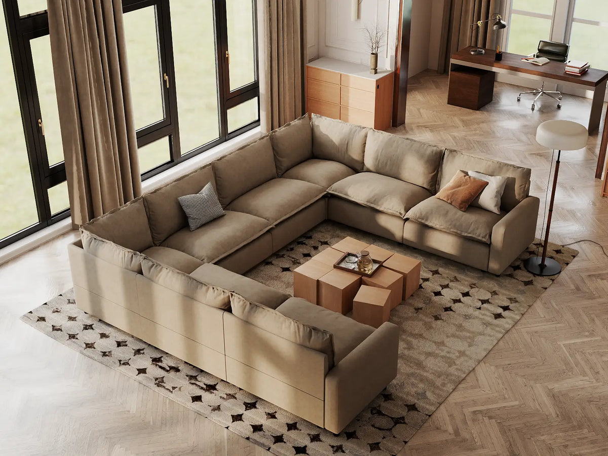 Modular Cero Modular Sectionals | 8-Piece Khaki Linen Grand Estate U-Shaped Sectionals 8-Seater