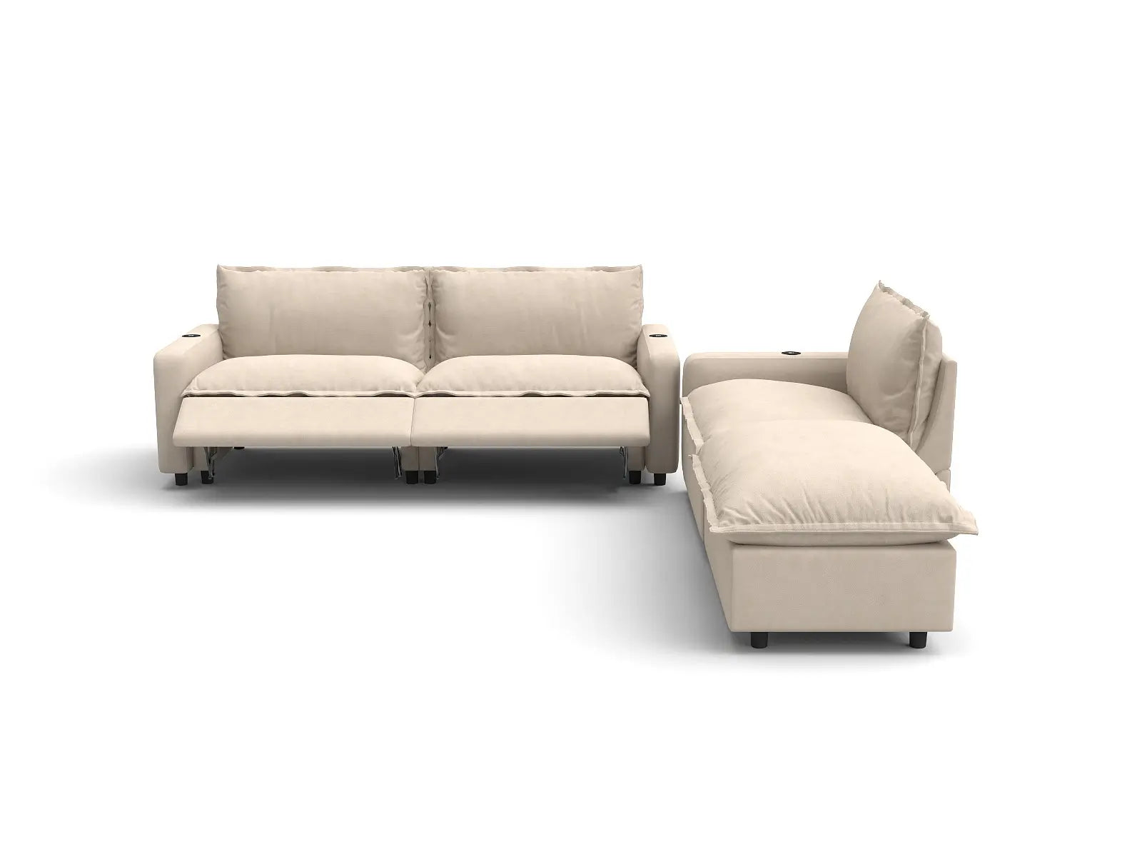 Modular Cero Sectional with Recliner and Chaise | 4-Piece Beige Linen Home Living Chaise Sectionals 3-Seater with 1-Ottoman