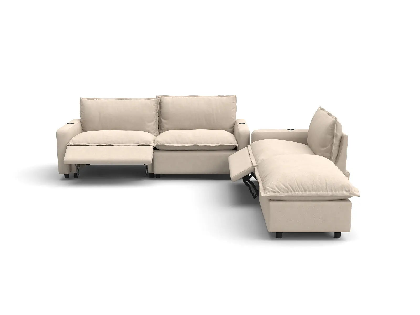 Modular Cero Sectional with Recliner and Chaise | 4-Piece Beige Linen Home Living Chaise Sectionals 3-Seater with 1-Ottoman