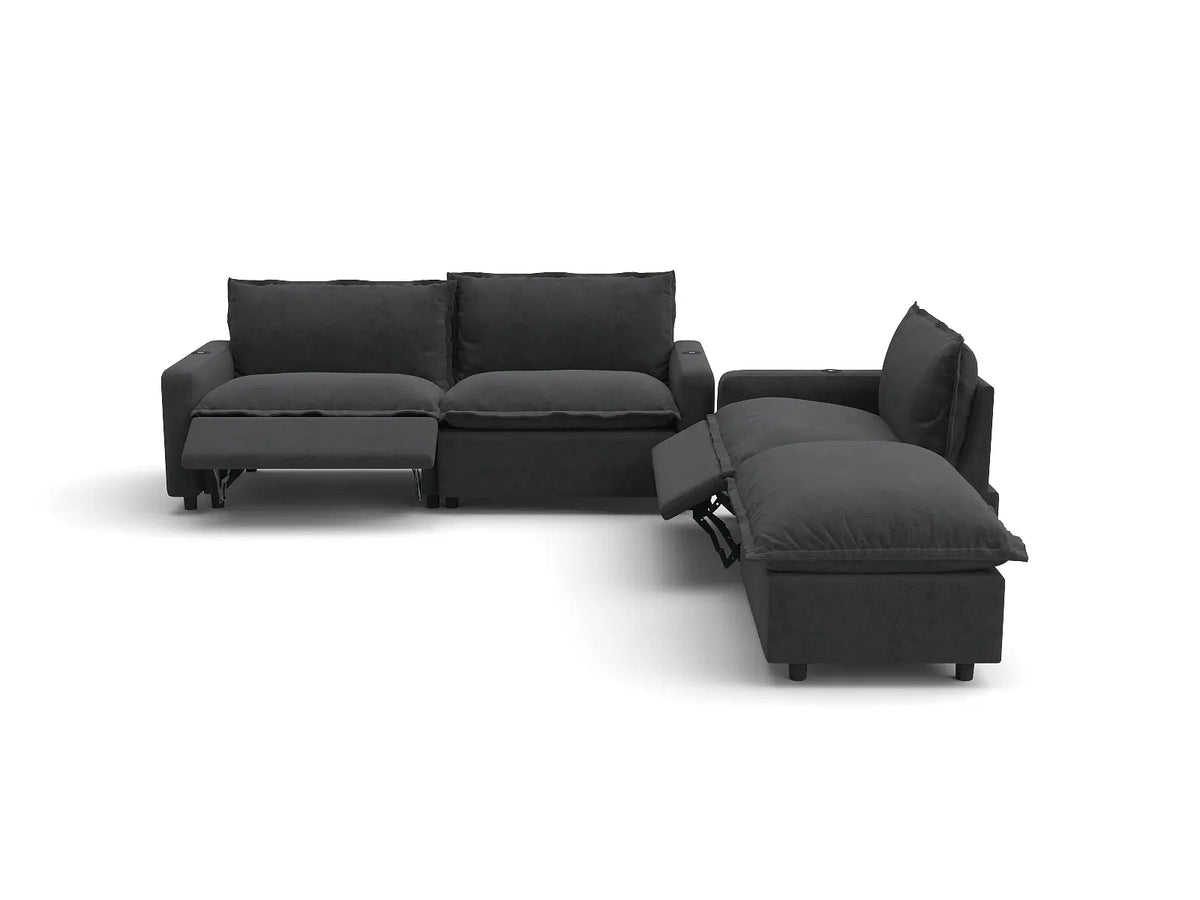 Modular Cero Reclining Sectionals | 4-Piece Grey Linen Home Living Chaise Sectionals 3-Seater with 1-Ottoman