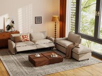 Modular Cero Reclining Sectionals | 4-Piece Khaki Linen Home Living Chaise Sectionals 3-Seater with 1-Ottoman
