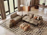 Modular Cero Reclining Sectionals | 4-Piece Khaki Linen Home Living Chaise Sectionals 3-Seater with 1-Ottoman
