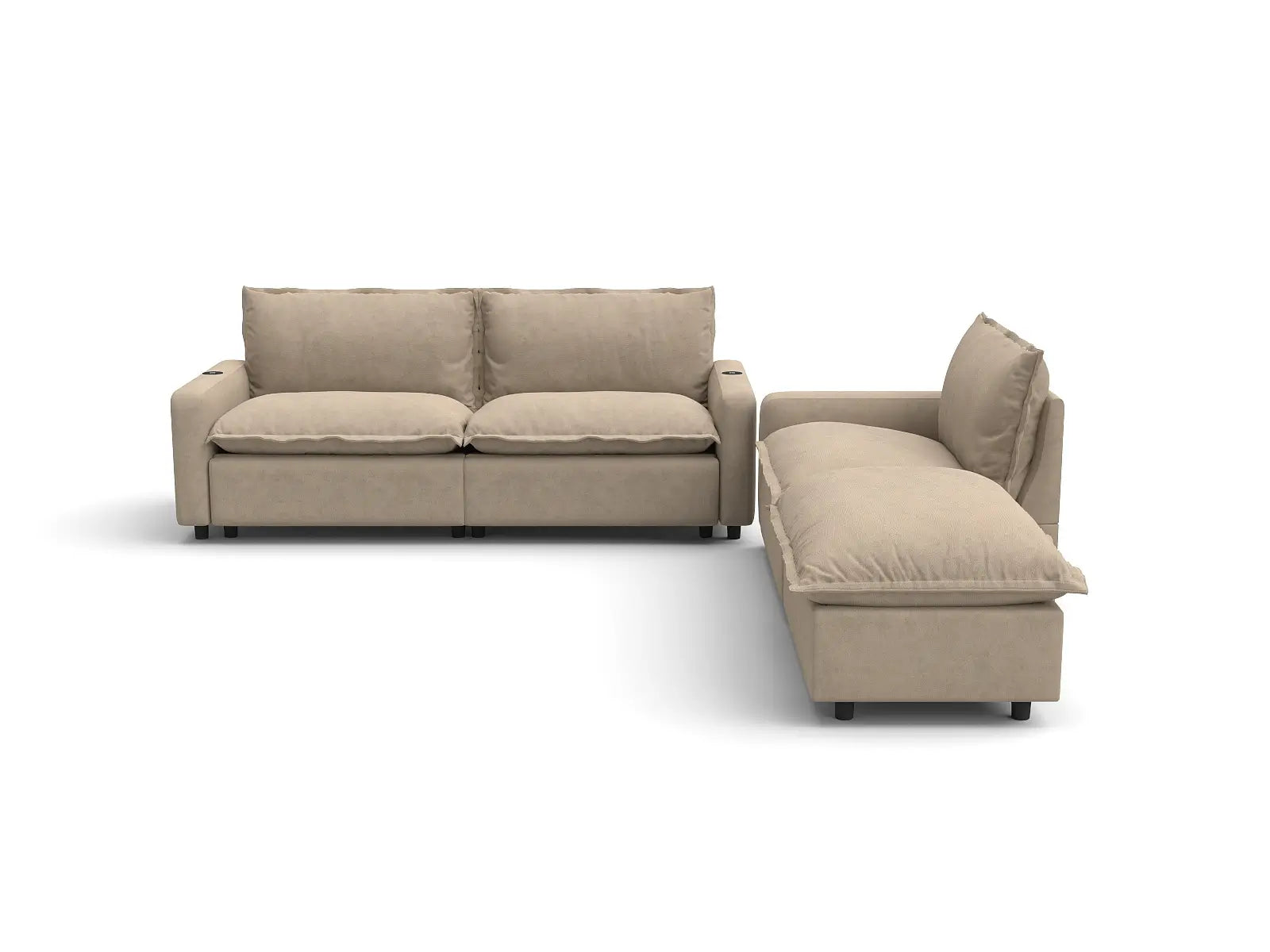 Modular Cero Sectional with Chaise and Recliner | 4-Piece Khaki Linen Home Living Chaise Sectionals 3-Seater with 1-Ottoman