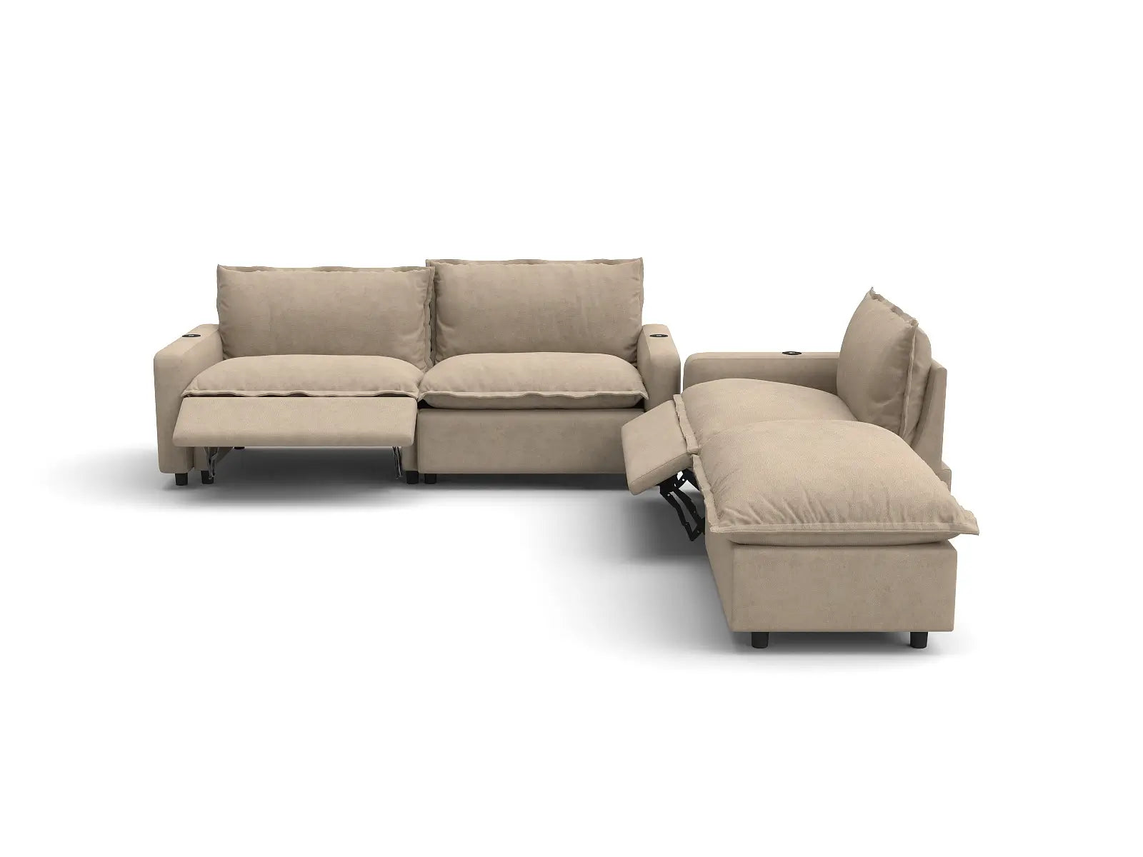 Modular Cero Sectional Sofa with Chaise and Recliner | 4-Piece Khaki Linen Home Living Chaise Sectionals 3-Seater with 1-Ottoman