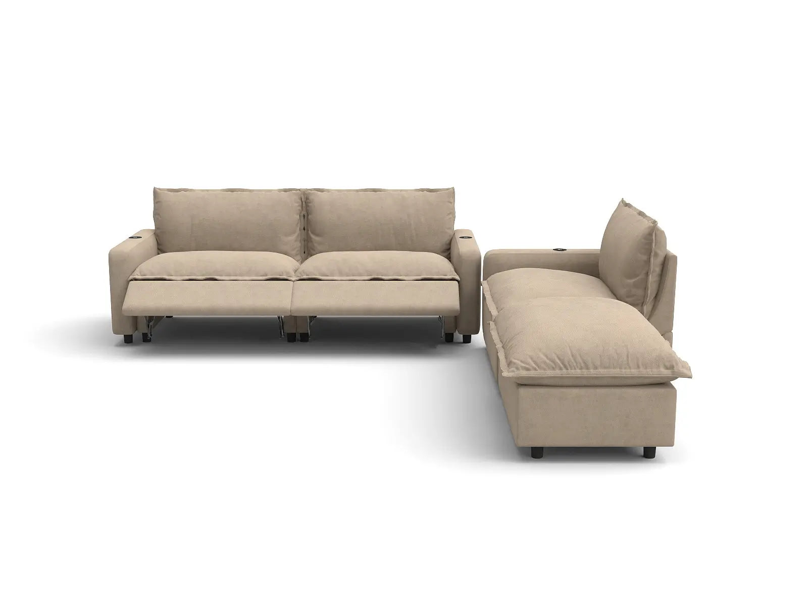 Modular Cero Sectional Sofa with Chaise and Recliner | 4-Piece Khaki Linen Home Living Chaise Sectionals 3-Seater with 1-Ottoman