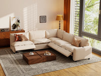 Modular Cero Power Reclining Sectional | 5-Piece Beige Linen Grand Estate V-Shaped Sectionals 5-Seater