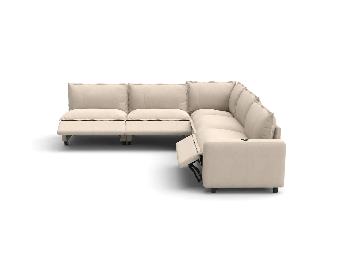 Modular Cero Power Reclining Sectional | 5-Piece Beige Linen Grand Estate V-Shaped Sectionals 5-Seater