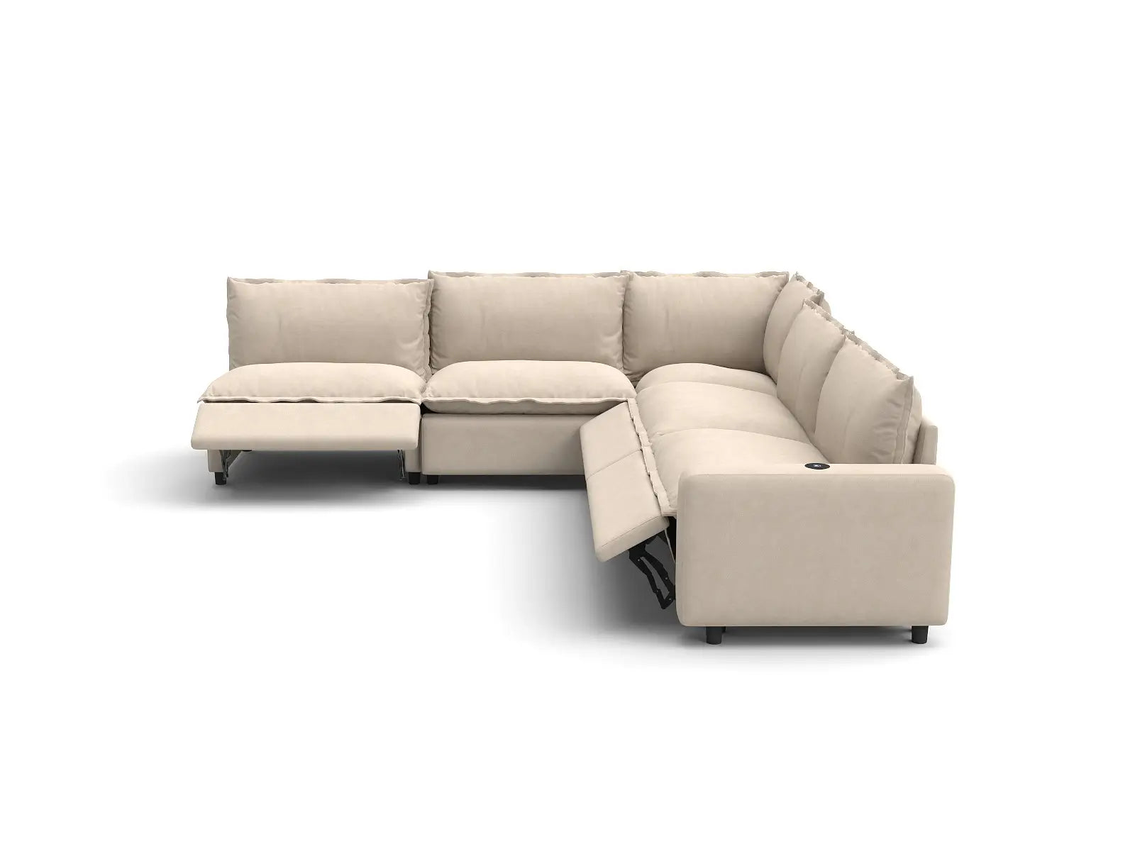 Modular Cero Power Reclining Sectional | 5-Piece Beige Linen Grand Estate V-Shaped Sectionals 5-Seater