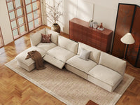 Modular Cero Reclining Sectionals | 5-Piece Beige Linen Home Living L-Shaped Sectionals 4-Seater with 1-Ottoman