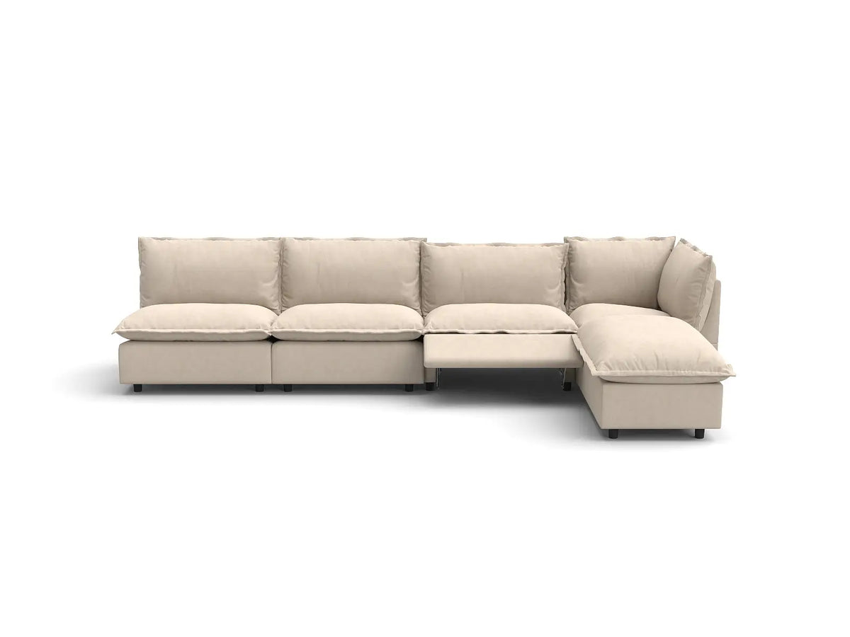 Modular Cero Reclining Sectionals | 5-Piece Beige Linen Home Living L-Shaped Sectionals 4-Seater with 1-Ottoman