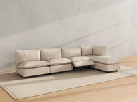Modular Cero Reclining Sectionals | 5-Piece Beige Linen Home Living L-Shaped Sectionals 4-Seater with 1-Ottoman