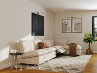Modular Cero Reclining Sectionals | 5-Piece Beige Linen Home Living L-Shaped Sectionals 4-Seater with 1-Ottoman