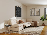 Modular Cero Reclining Sectionals | 5-Piece Beige Linen Large Space L-Shaped Sectionals 4-Seater with 1-Ottoman