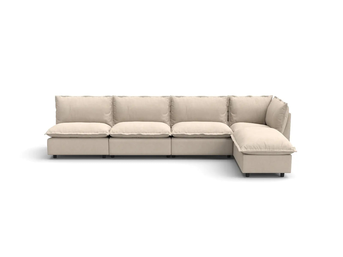 Modular Cero Reclining Sectionals | 5-Piece Beige Linen Large Space L-Shaped Sectionals 4-Seater with 1-Ottoman