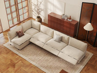 Modular Cero Reclining Sectionals | 5-Piece Beige Linen Large Space L-Shaped Sectionals 5-Seater