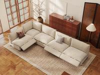Modular Cero Reclining Sectionals | 5-Piece Beige Linen Large Space L-Shaped Sectionals 5-Seater