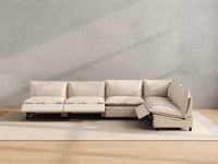 Modular Cero Reclining Sectionals | 5-Piece Beige Linen Large Space L-Shaped Sectionals 5-Seater