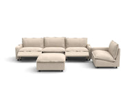 Modular Cero Reclining Sectionals | 5-Piece Beige Linen Large Space Sofa Sets 4-Seater with 1-Ottoman