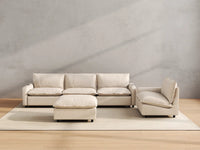 Modular Cero Reclining Sectionals | 5-Piece Beige Linen Large Space Sofa Sets 4-Seater with 1-Ottoman