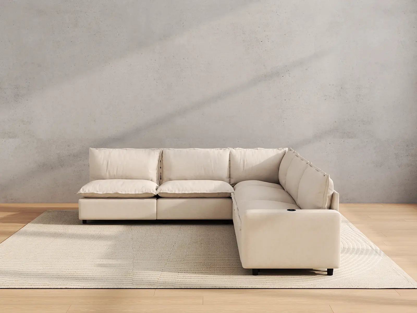 Modular Cero Sectional Sofa with Recliner | 5-Piece Beige Linen Large Space V-Shaped Sectionals 5-Seater