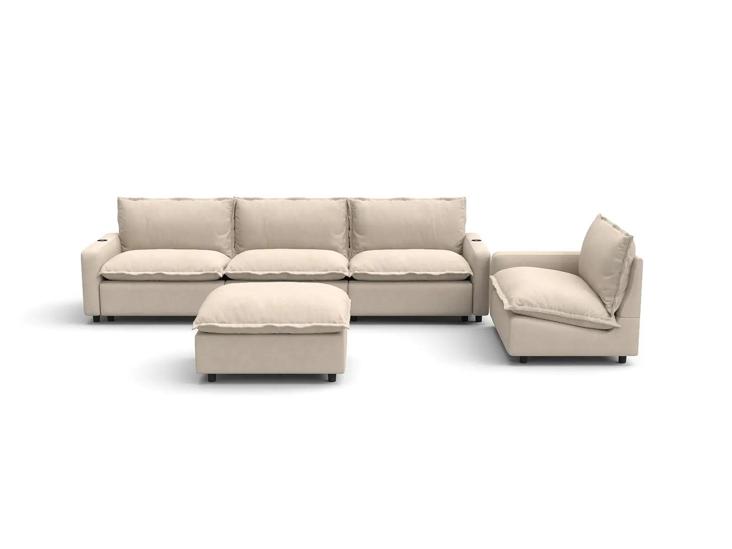 Modular Cero Reclining Sectionals | 5-Piece Beige Linen Open Plan Sofa Sets 4-Seater with 1-Ottoman