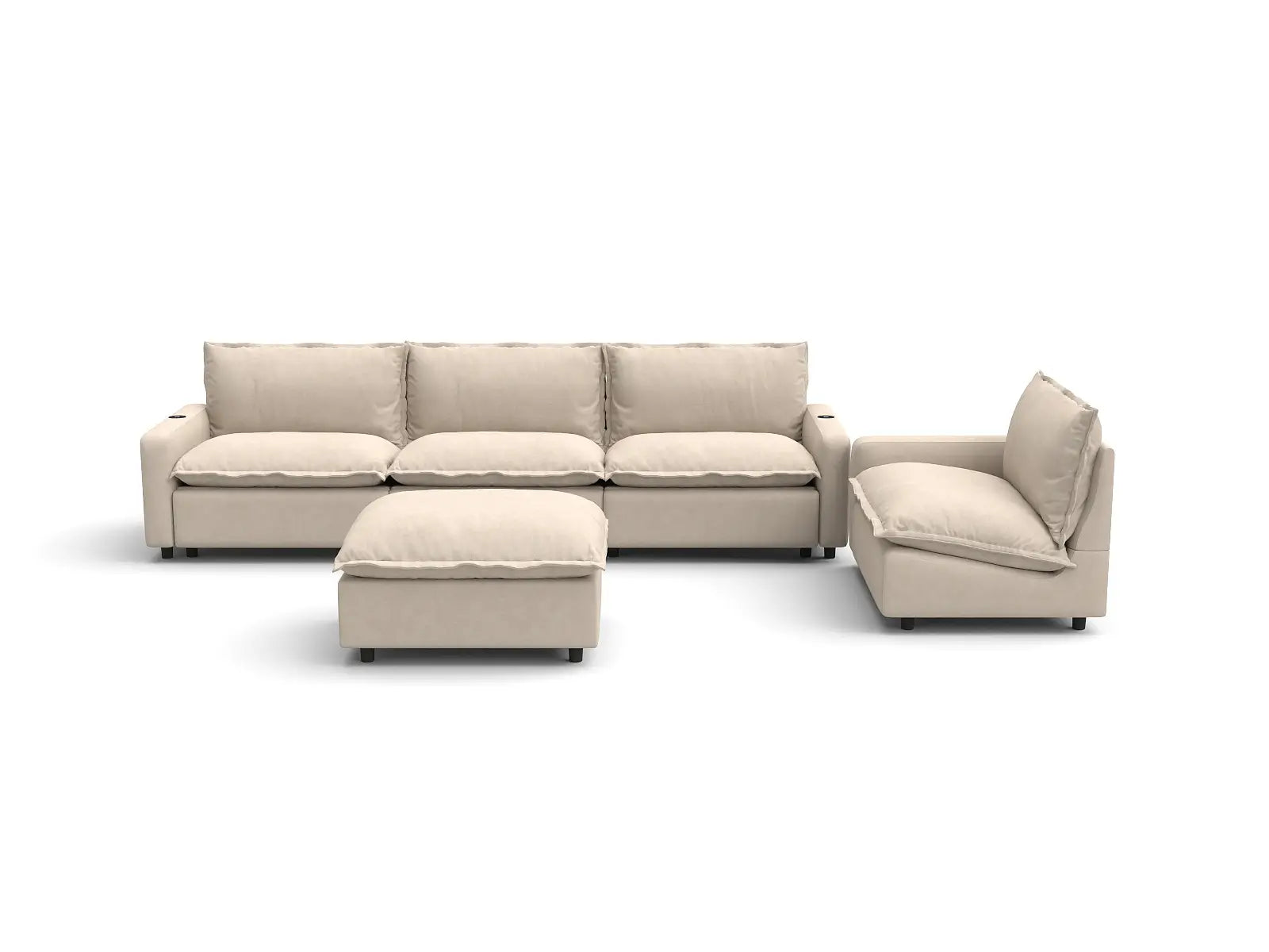 Modular Cero Power Reclining Sofa Set | 5-Piece Beige Linen Open Plan Sofa Sets 4-Seater with 1-Ottoman