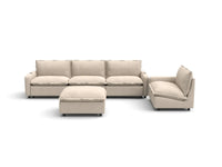 Modular Cero Reclining Sectionals | 5-Piece Beige Linen Open Plan Sofa Sets 4-Seater with 1-Ottoman