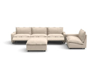 Modular Cero Reclining Sectionals | 5-Piece Beige Linen Open Plan Sofa Sets 4-Seater with 1-Ottoman