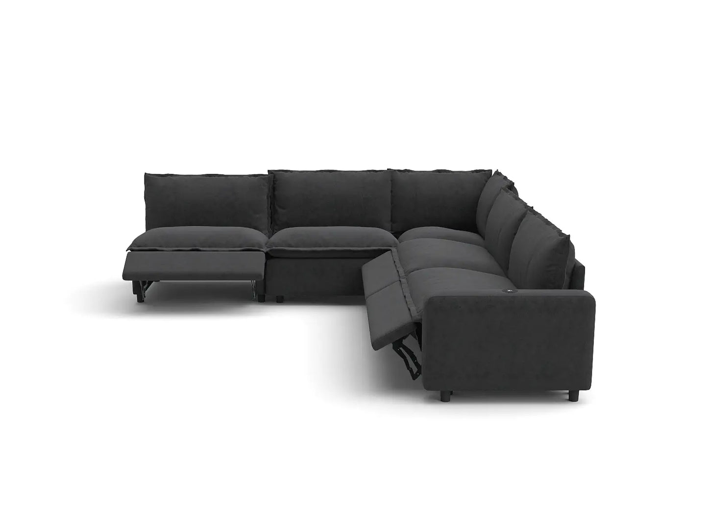 Modular Cero Sectional Recliner | 5-Piece Grey Linen Grand Estate V-Shaped Sectionals 5-Seater