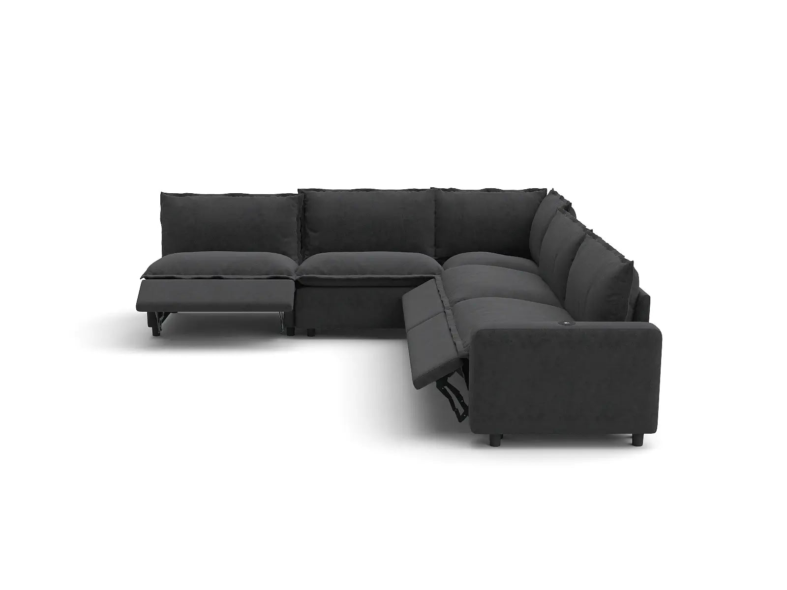 Modular Cero Sectional Recliner | 5-Piece Grey Linen Grand Estate V-Shaped Sectionals 5-Seater