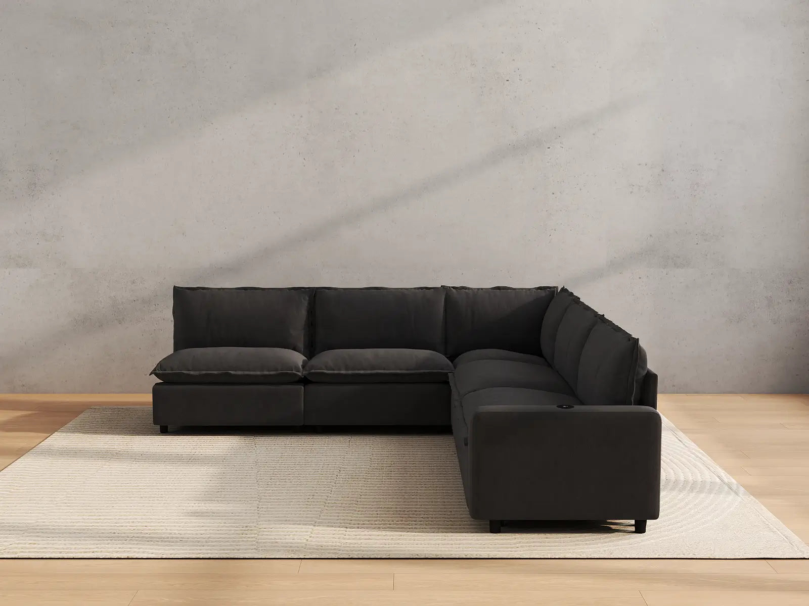 Modular Cero Sectional Recliner | 5-Piece Grey Linen Grand Estate V-Shaped Sectionals 5-Seater