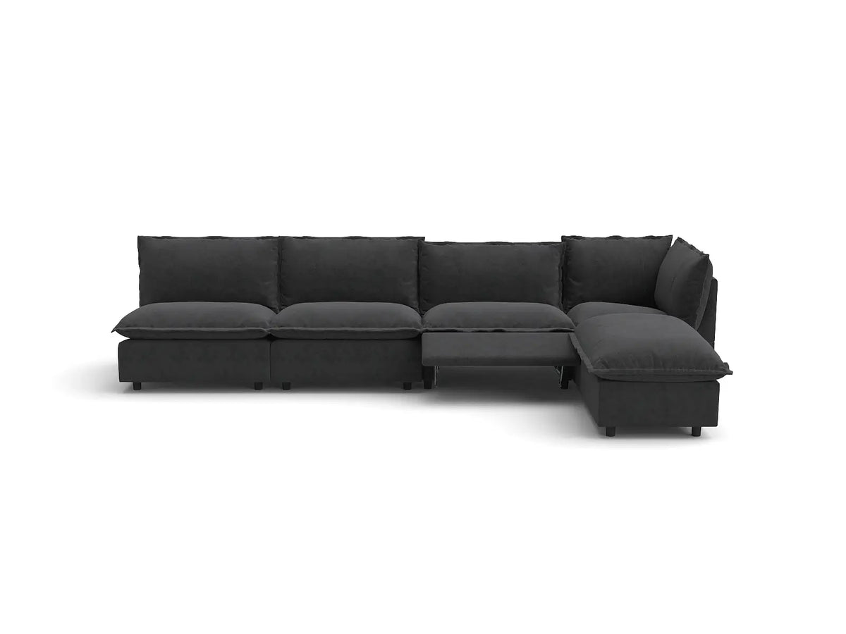Modular Cero Reclining Sectionals | 5-Piece Grey Linen Home Living L-Shaped Sectionals 4-Seater with 1-Ottoman