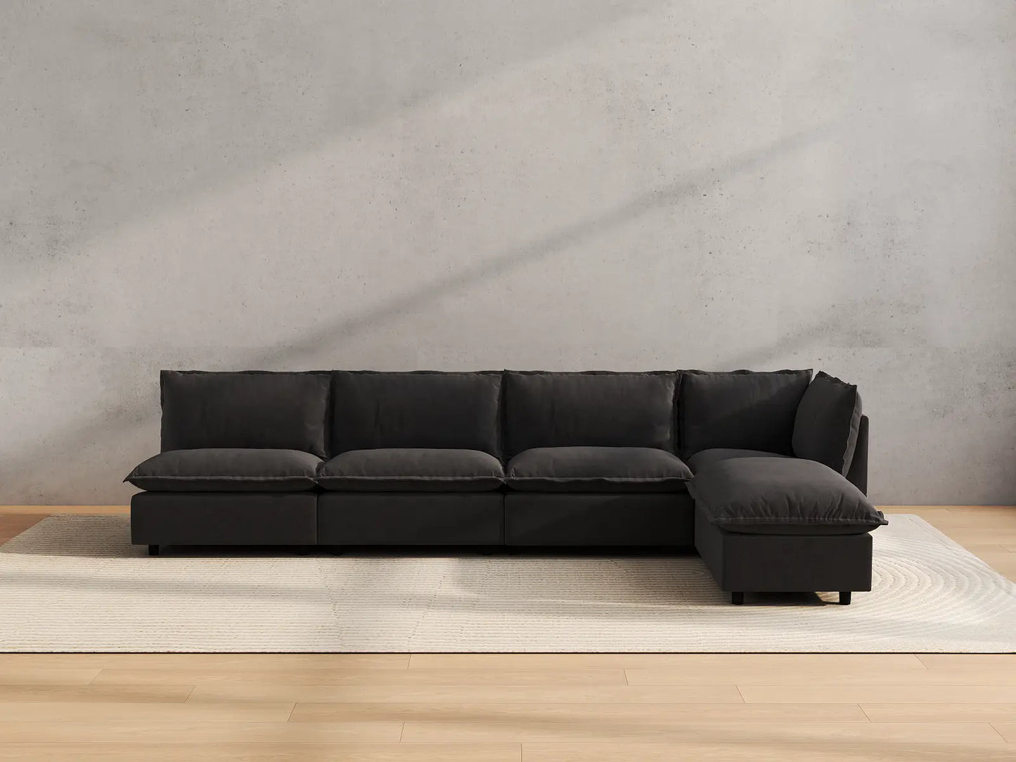 Modular Cero Reclining Sectionals | 5-Piece Grey Linen Home Living L-Shaped Sectionals 4-Seater with 1-Ottoman