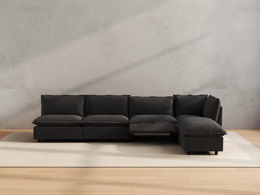 Modular Cero Reclining Sectionals | 5-Piece Grey Linen Home Living L-Shaped Sectionals 4-Seater with 1-Ottoman