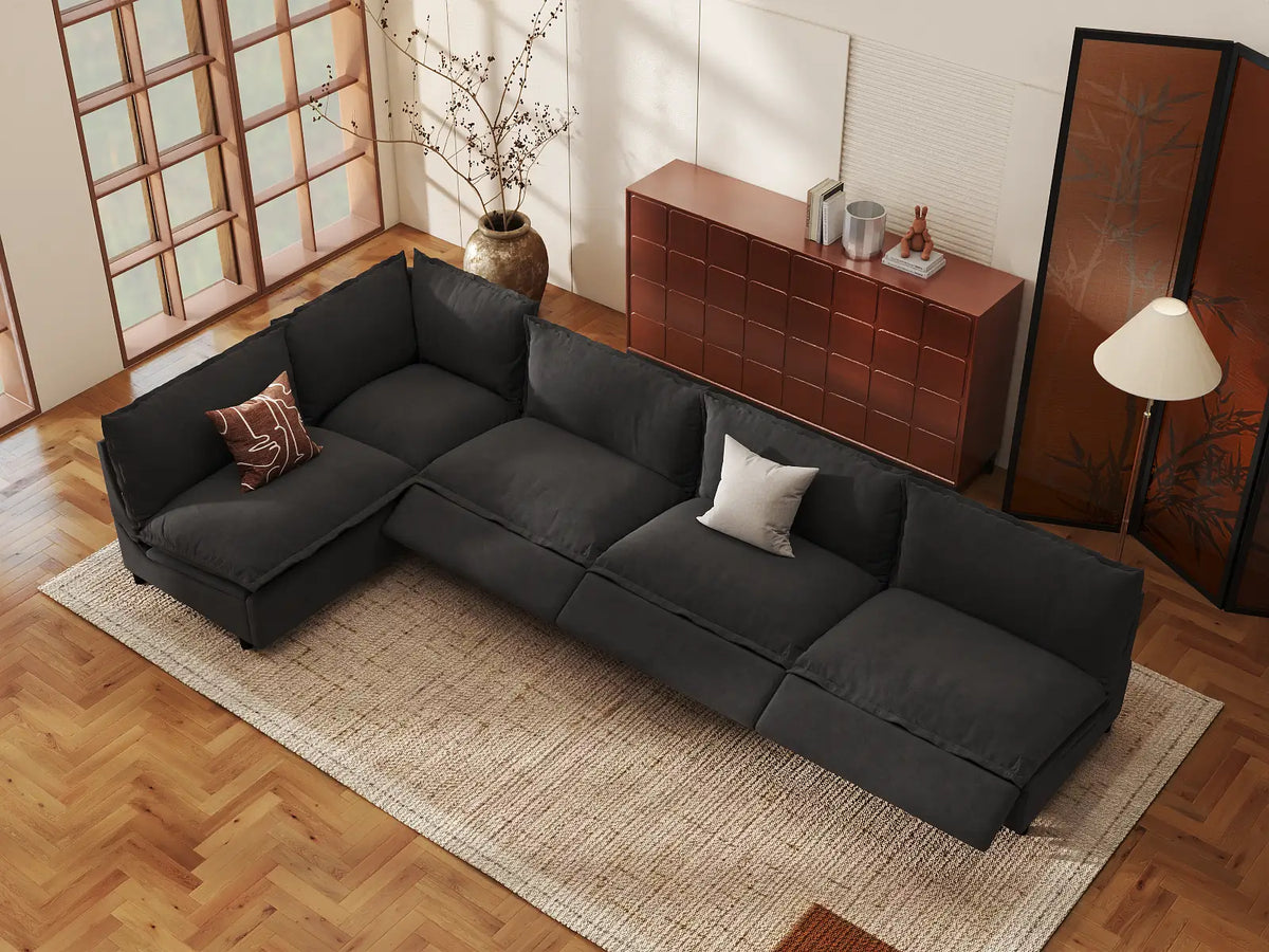 Modular Cero Reclining Sectionals | 5-Piece Grey Linen Home Living L-Shaped Sectionals 5-Seater