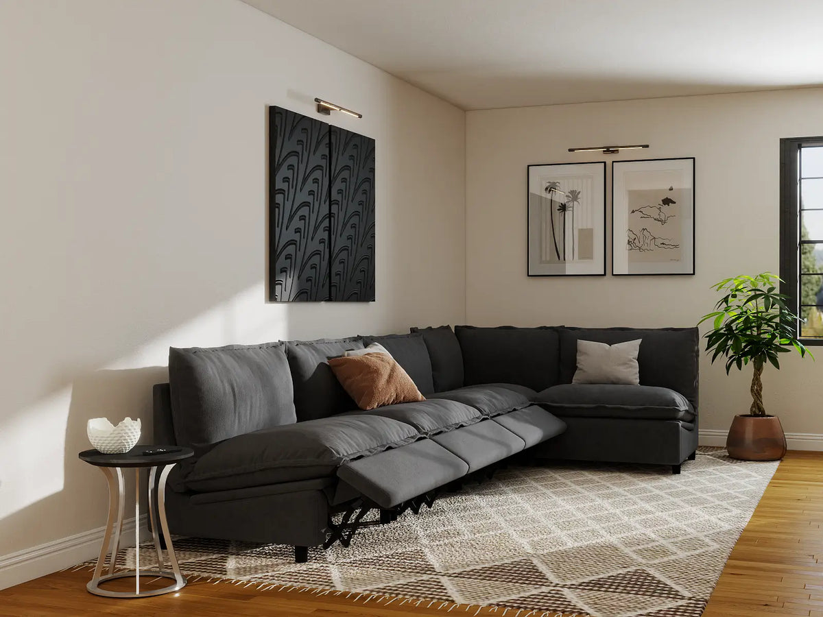 Modular Cero Reclining Sectionals | 5-Piece Grey Linen Home Living L-Shaped Sectionals 5-Seater