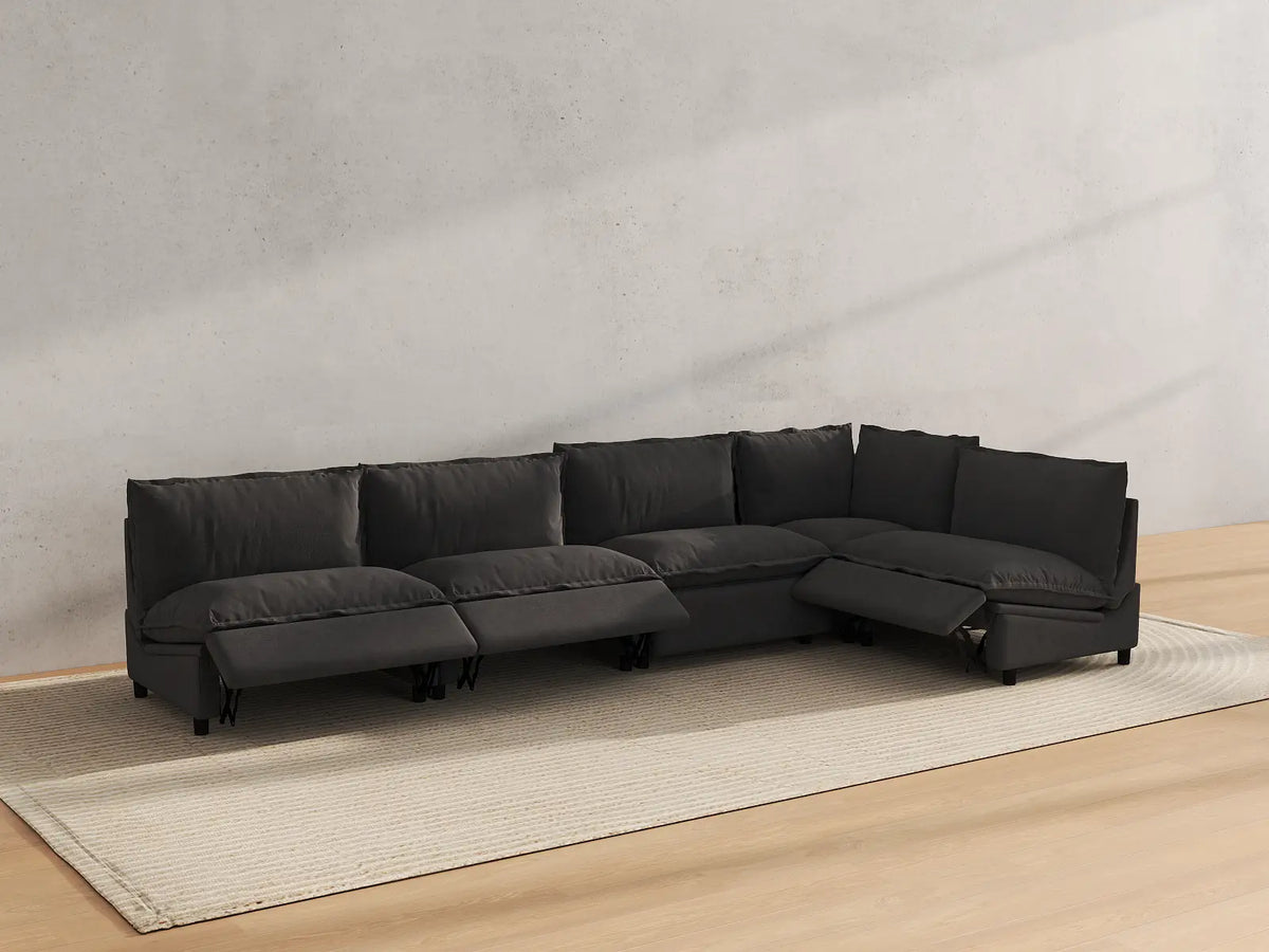 Modular Cero Reclining Sectionals | 5-Piece Grey Linen Home Living L-Shaped Sectionals 5-Seater