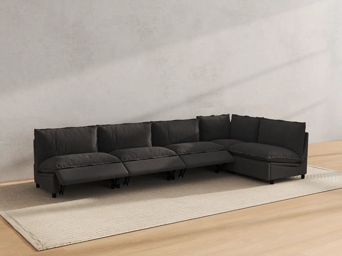 Modular Cero Reclining Sectionals | 5-Piece Grey Linen Home Living L-Shaped Sectionals 5-Seater