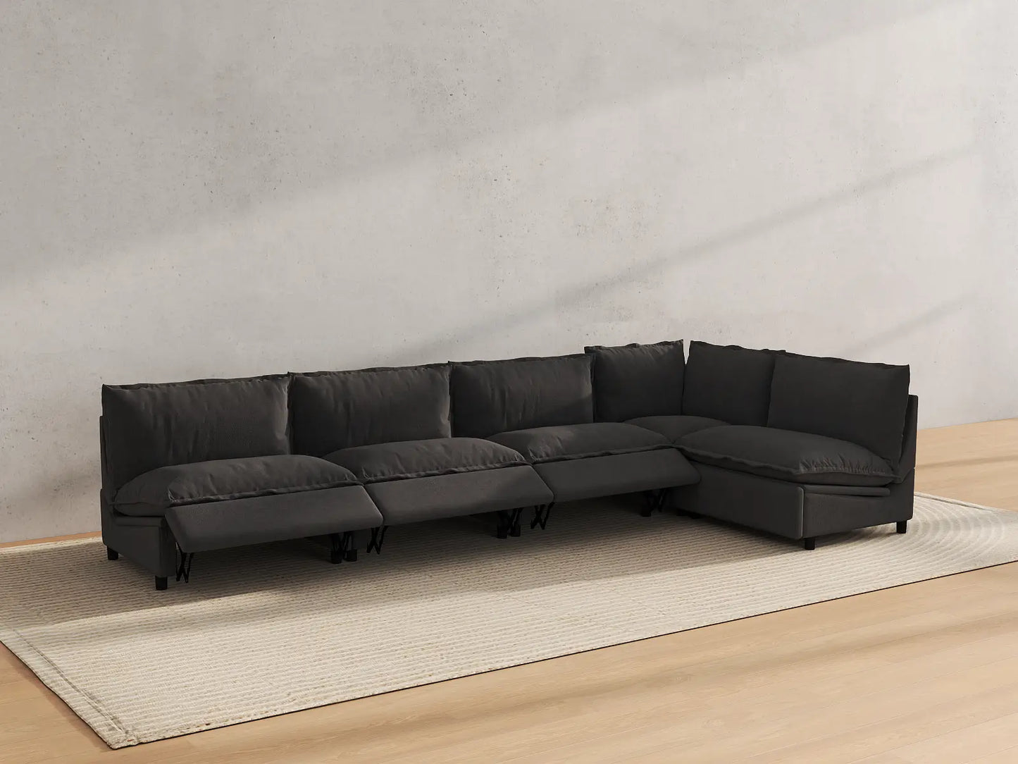 Modular Cero Reclining Sectionals | 5-Piece Grey Linen Home Living L-Shaped Sectionals 5-Seater