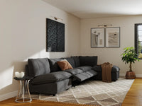 Modular Cero Reclining Sectionals | 5-Piece Grey Linen Large Space L-Shaped Sectionals 4-Seater with 1-Ottoman