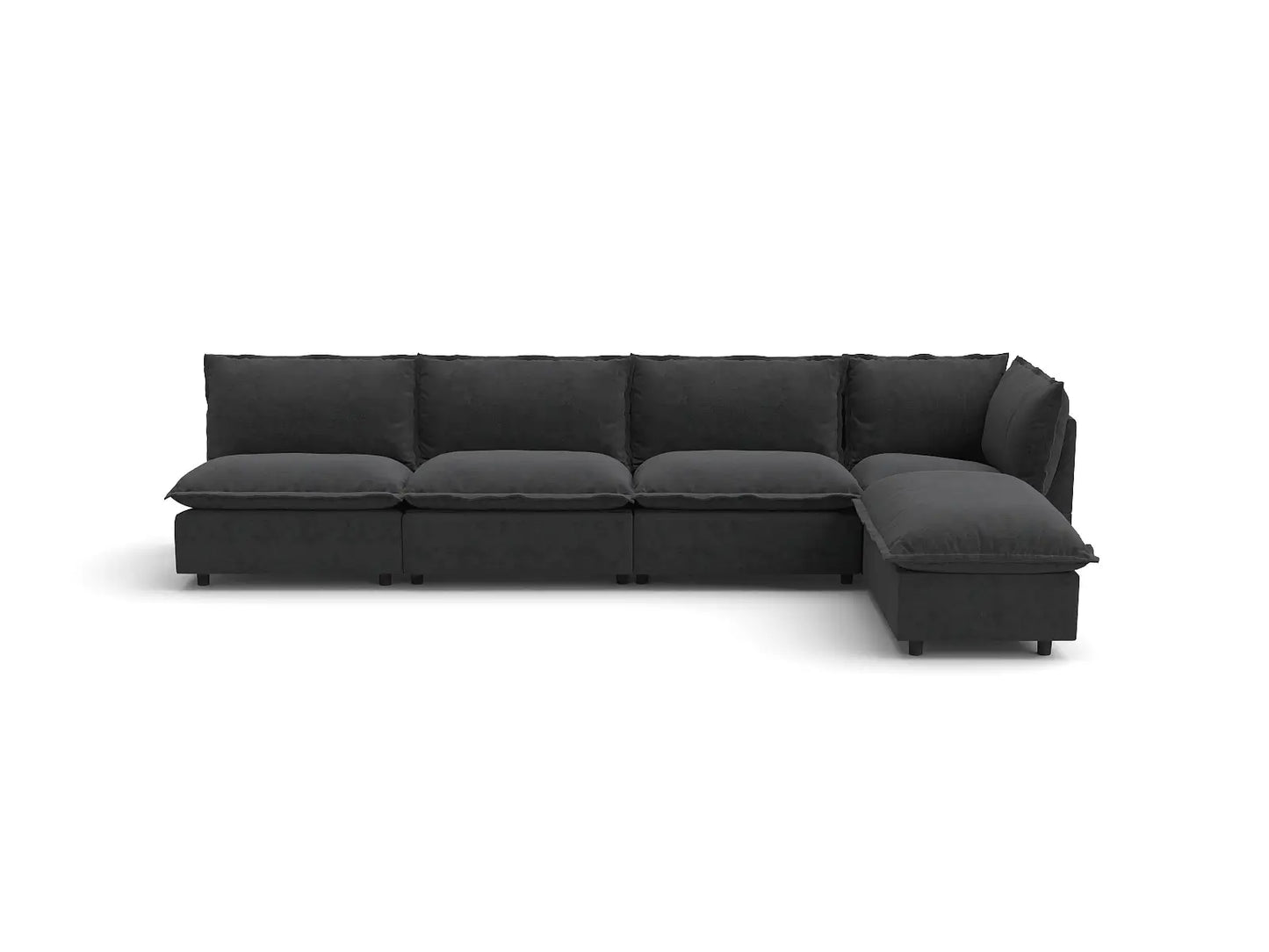 Modular Cero Reclining Sectionals | 5-Piece Grey Linen Large Space L-Shaped Sectionals 4-Seater with 1-Ottoman