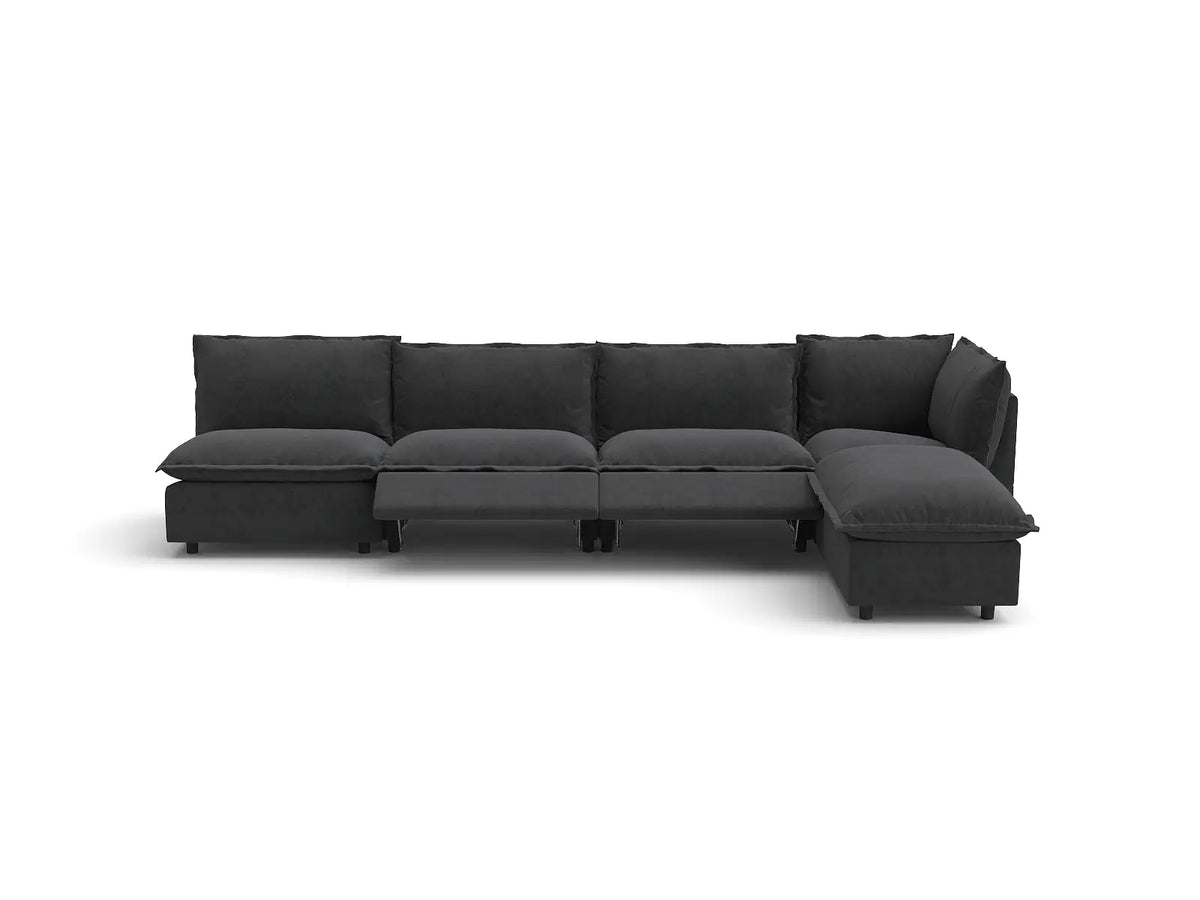 Modular Cero Reclining Sectionals | 5-Piece Grey Linen Large Space L-Shaped Sectionals 4-Seater with 1-Ottoman