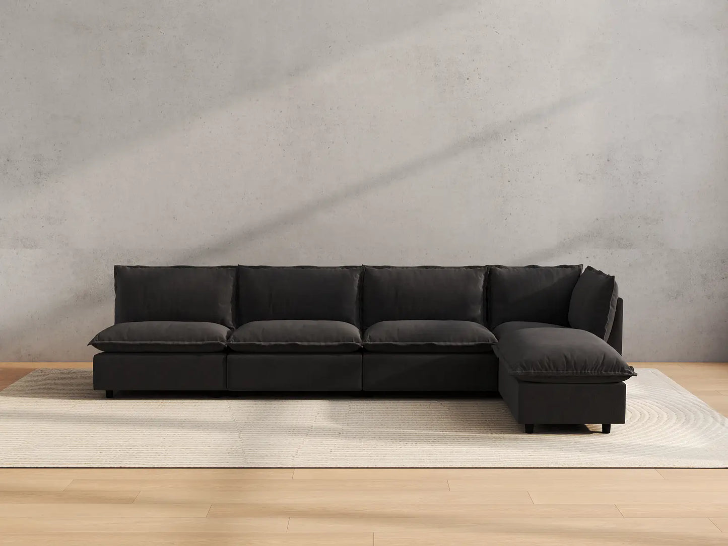 Modular Cero Reclining Sectionals | 5-Piece Grey Linen Large Space L-Shaped Sectionals 4-Seater with 1-Ottoman
