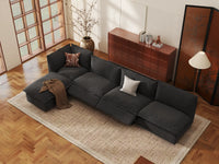 Modular Cero Reclining Sectionals | 5-Piece Grey Linen Large Space L-Shaped Sectionals 4-Seater with 1-Ottoman